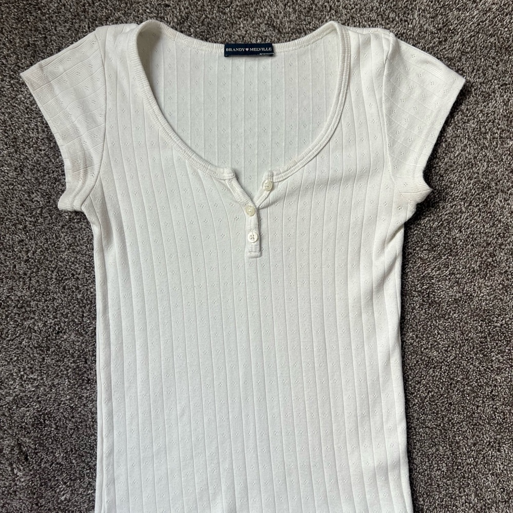 Brandy Melville White Buttoned Tee
